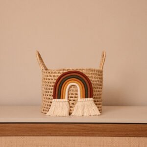 Cesto Organizador em Palha Natural Infantil Arco Íris