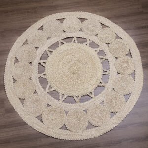 Tapete Mandala Palha Natural com 120cm Decoração Varanda Sala