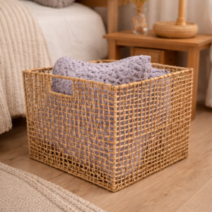 Caixa Organizadora de Palha Natural Vazada 35x38