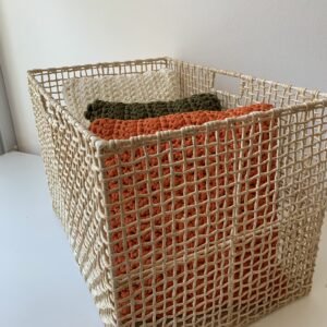 Caixa Organizadora de Palha Natural Vazada 34x34x50