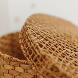 Cesto Organizador De Palha de Milho Boho Com Tampa 30×30