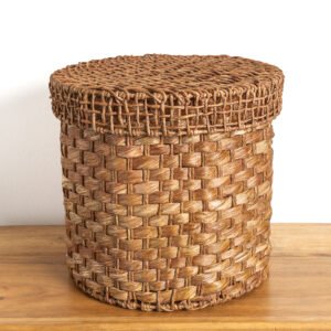 Cesto Organizador De Palha de Milho Boho Com Tampa 30×30