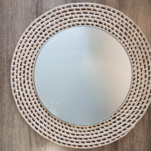 Decoração Boho Chic Praia Espelho Redondo Palha Natural 45x45