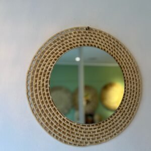 Decoração Boho Chic Praia Espelho Redondo Palha Natural 45x45