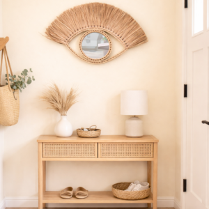 ESPELHO MANDALA DE PALHA NATURAL OLHO GREGO