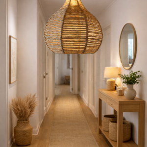 Luminária Lustre Aramada em Palha Natural Figo 42x33