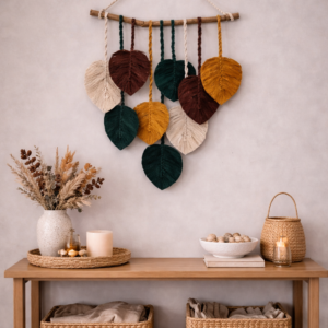 Painel de parede em folhas macramê Color