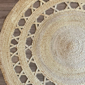 Tapete Em Palha Fibra Natural Artesanal Redondo 1,50 Cm