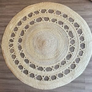 Tapete Em Palha Fibra Natural Artesanal Redondo 1,50 Cm