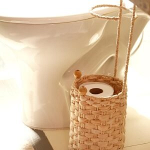 Porta Papel Higiênico Aramado em palha de Milho 30x12